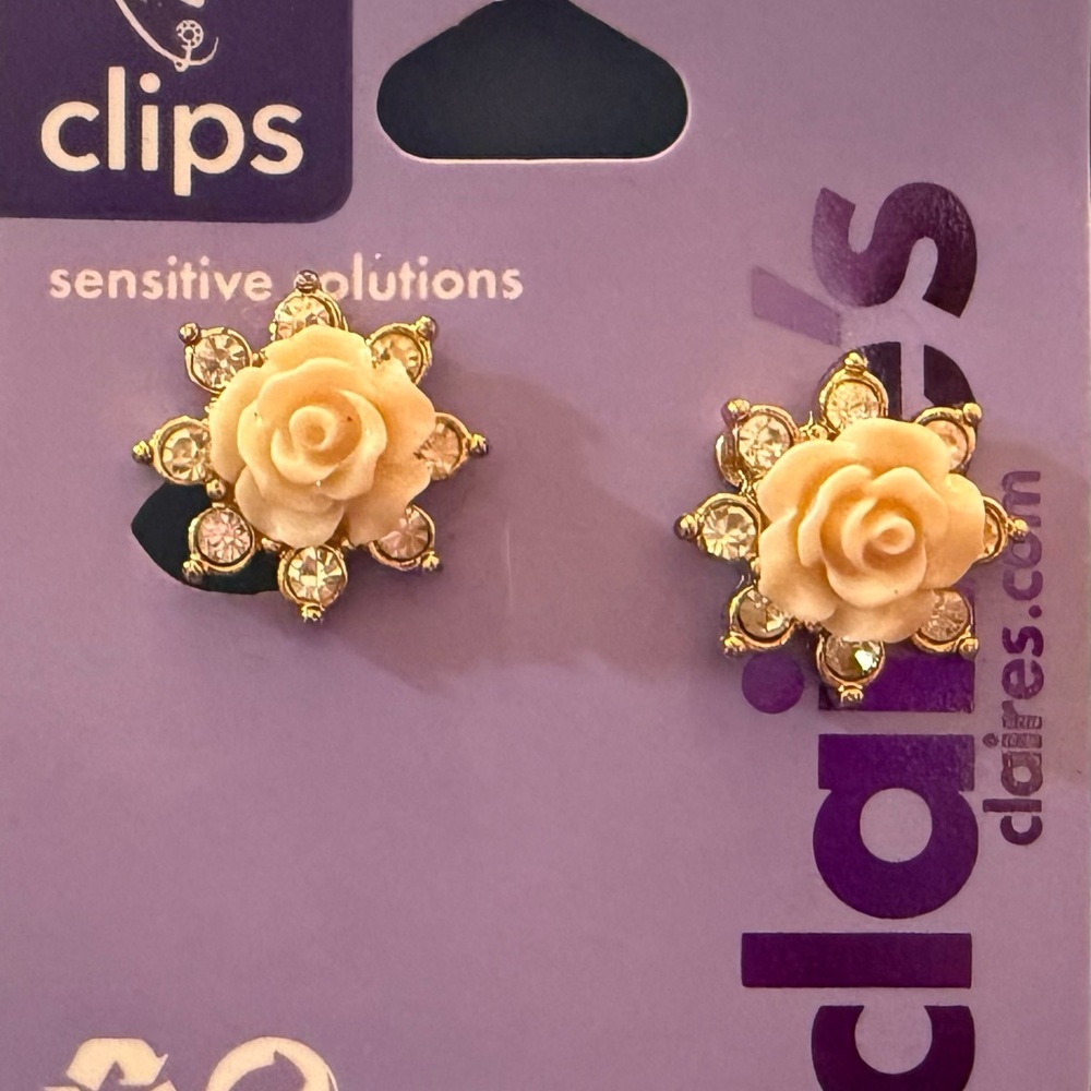 Claire’s floral diamond clip earrings